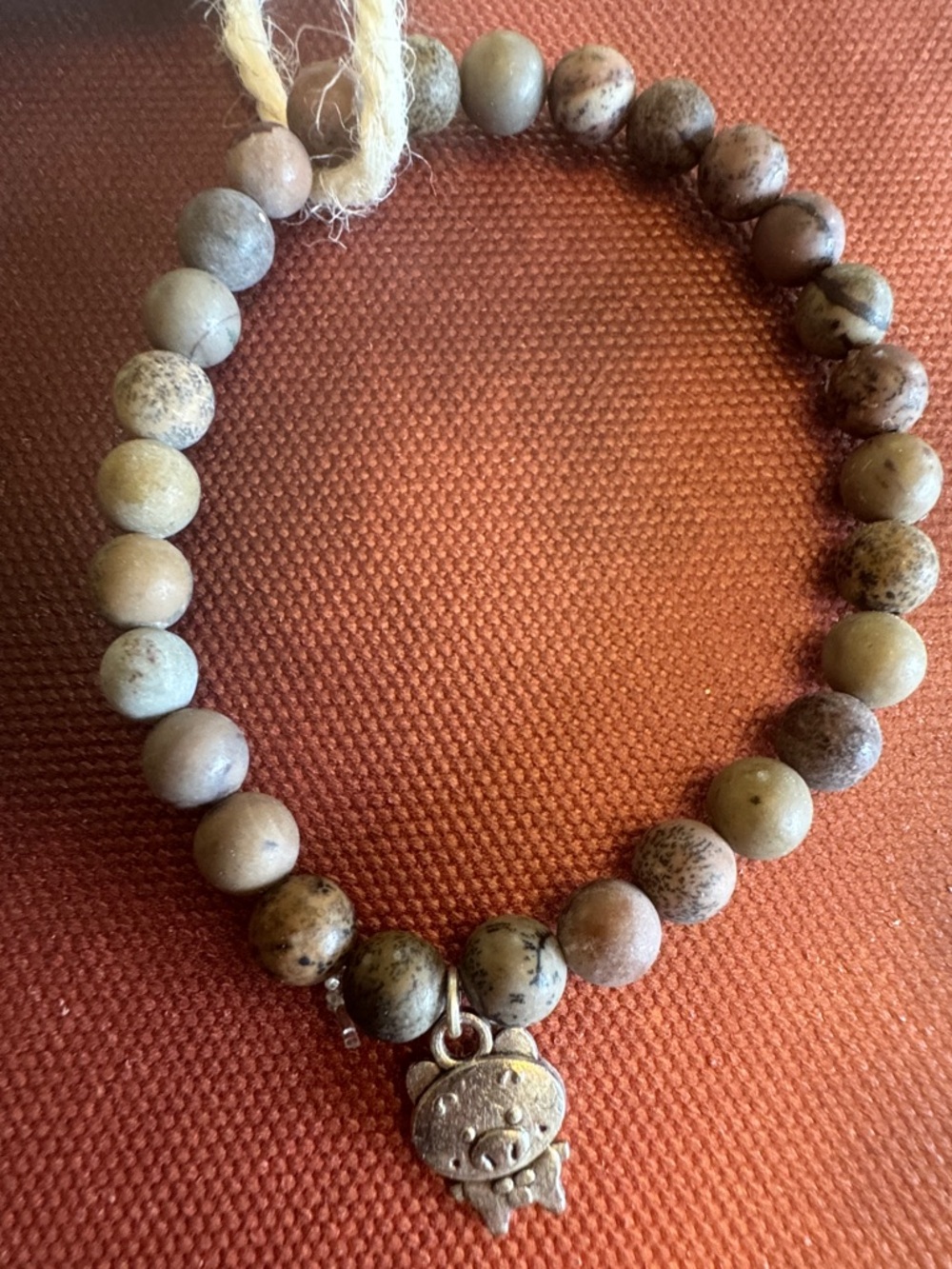 Labradorite Bead Stretch Bracelet with Pig Charm - Brown
